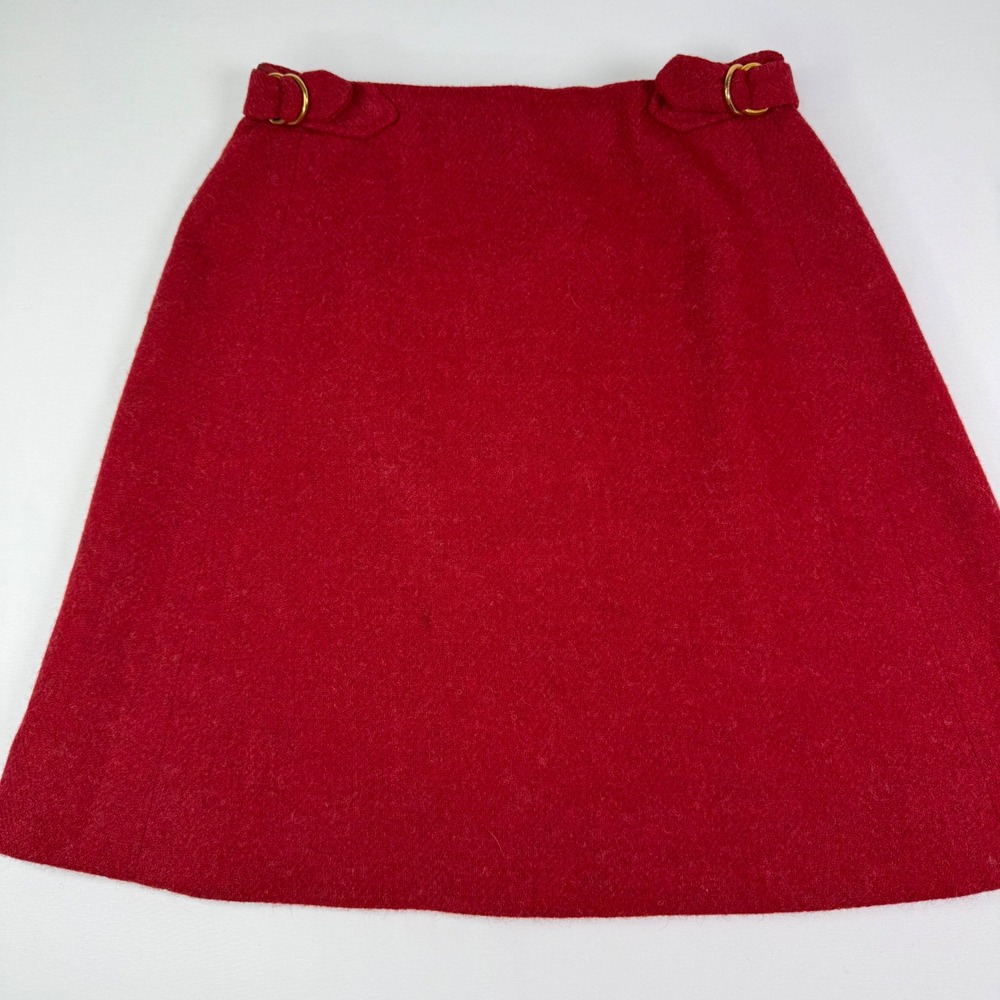 Vintage John Meyer of Norwich Red Wool A-Line Skirt Gold D-Ring Size 12 Retro